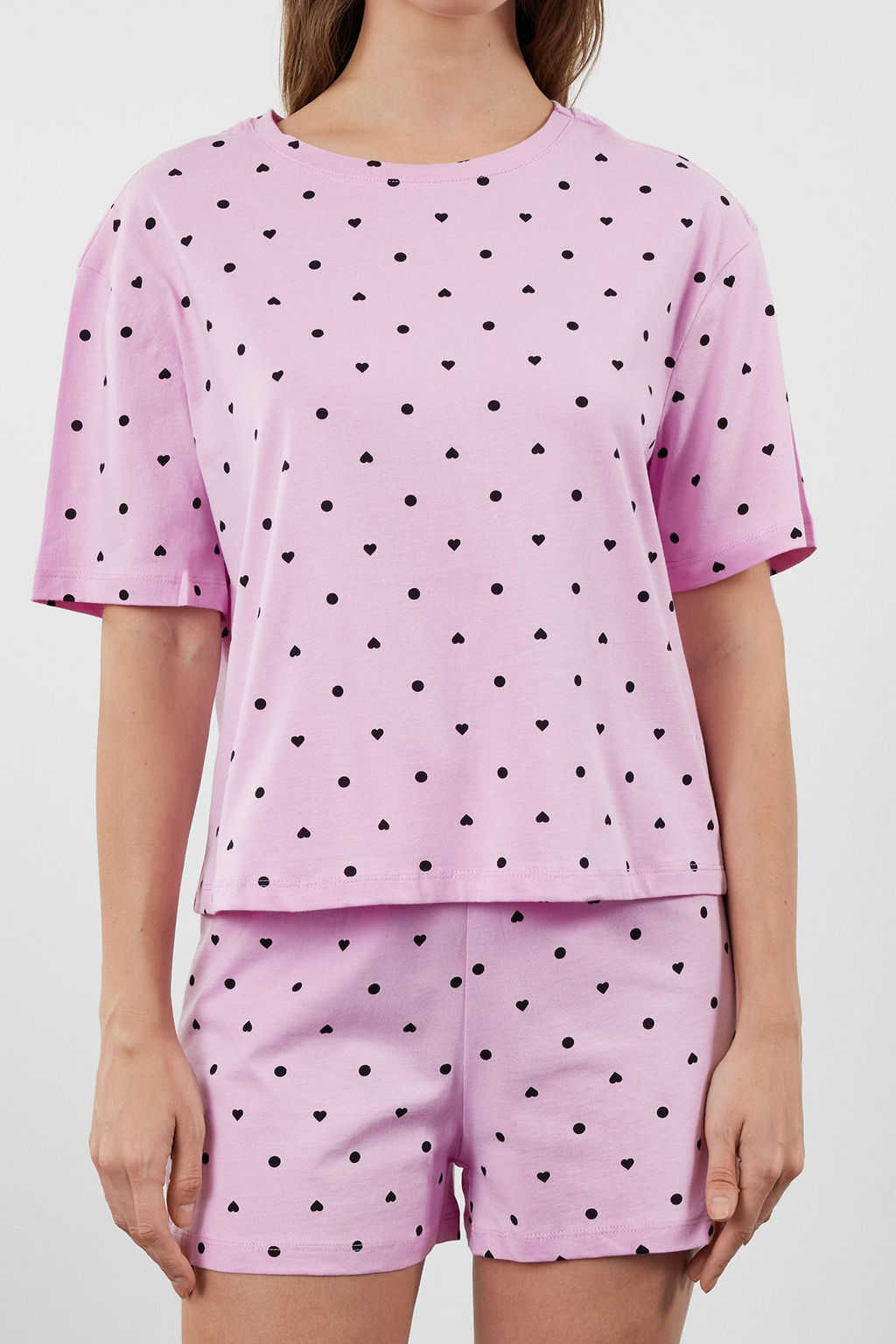 Trendyolmilla Beyaz %100 Pamuklu Puantiyeli ve Kalpli Sortlu Orme Pijama Tak?m? THMSS21PT1485 фото 67