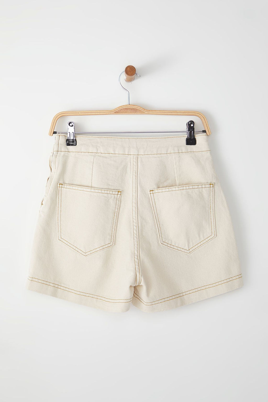 Ekru Kruvaze Normal Bel Mini Denim Sort Etek TWOSS25SR00046