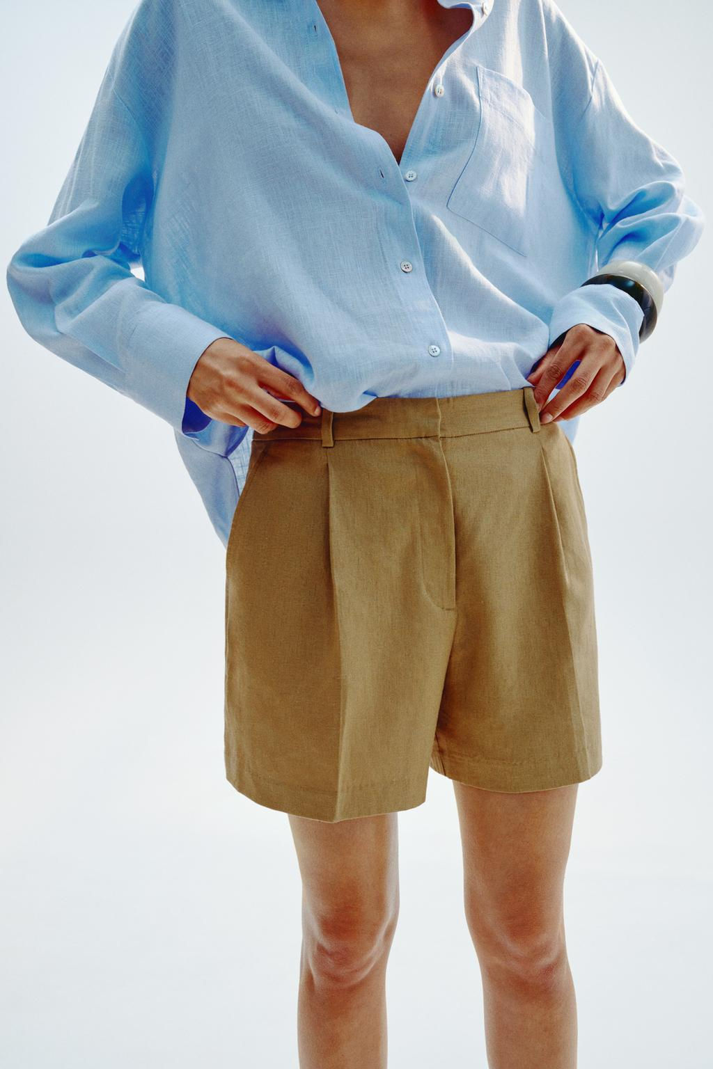 HIGH-WAIST LINEN BLEND BERMUDA SHORTS - Zara фото 3
