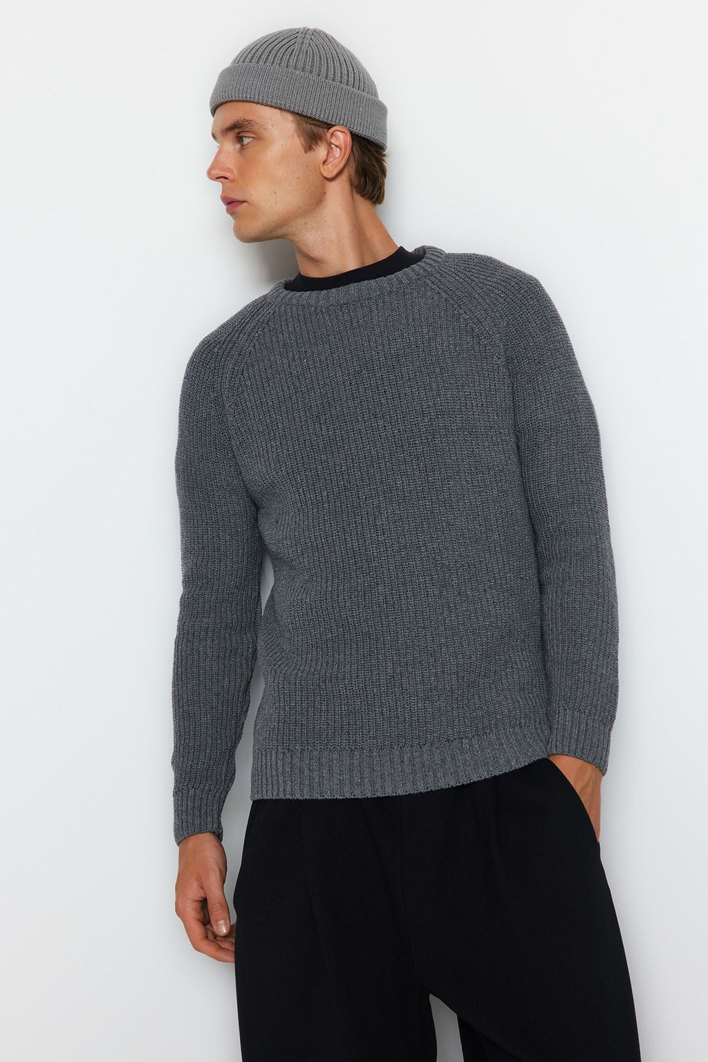 TRENDYOL MAN Beyaz Slim Fit Yunlu Bisiklet Yaka Reglan Kol Triko Kazak TMNAW20KZ1451 - Trendyolmilla фото 2