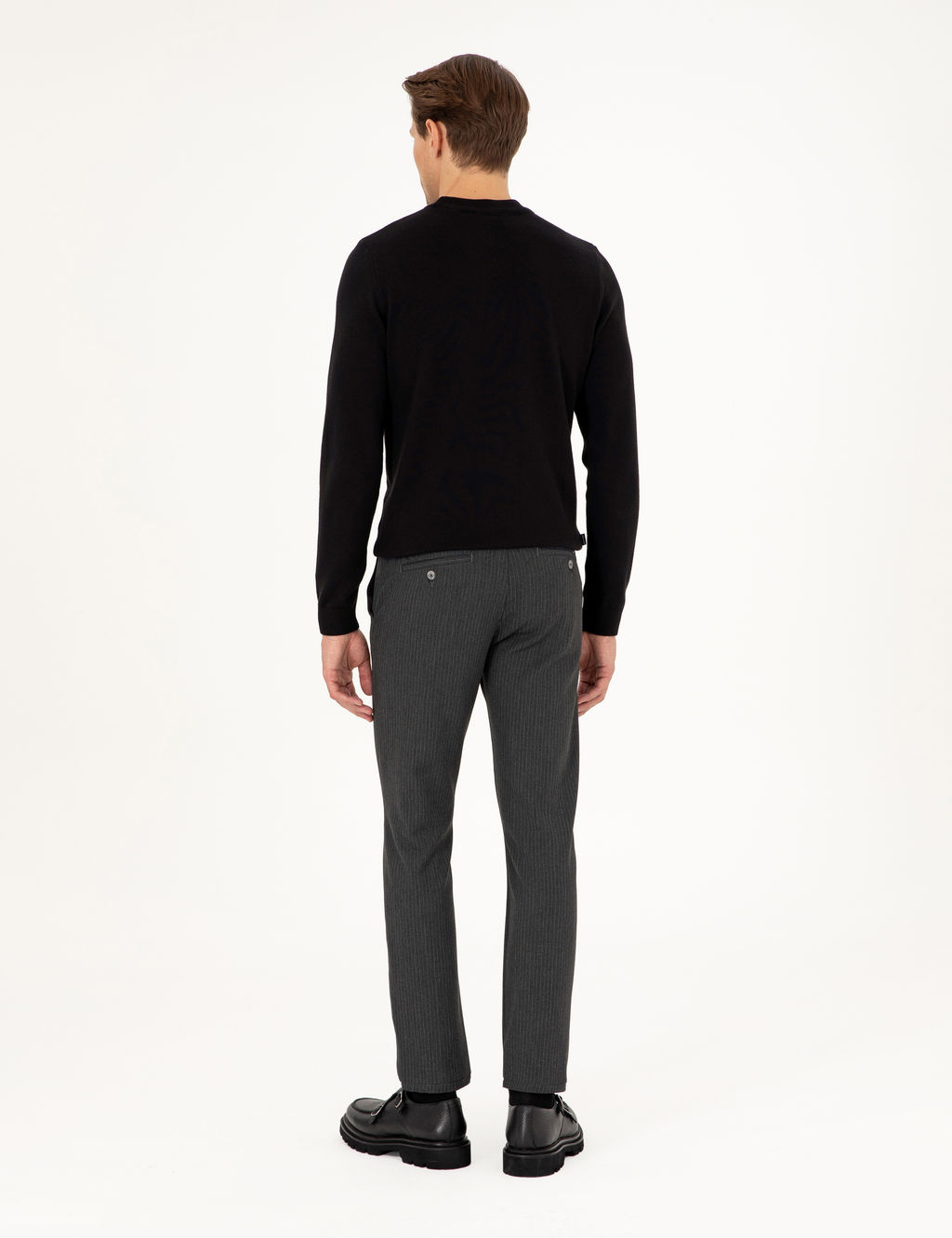 Antrasit Slim Fit _izgili Kanvas Pantolon