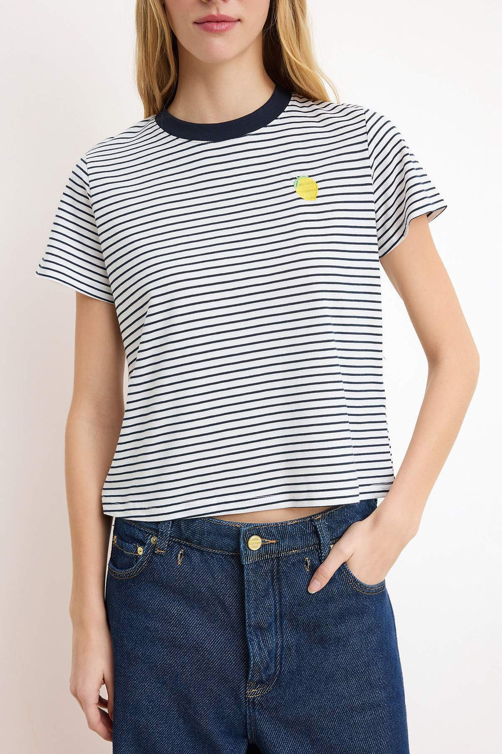Lacivert Cizgili Regular/Normal Kal?p Nak?sl? Tok %100 Pamuk Orme T-Shirt TWOSS26TS00017 - Trendyolmilla фото 5