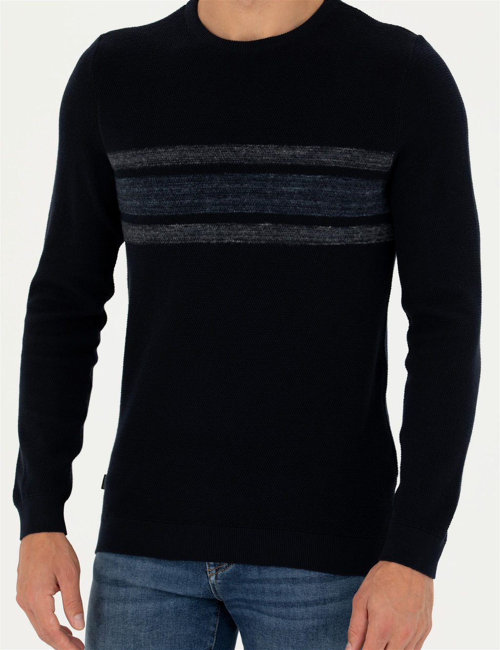 Koyu Lacivert Slim Fit Fermuarl_ Dik Yaka Triko Kazak - Pierre cardin фото 7
