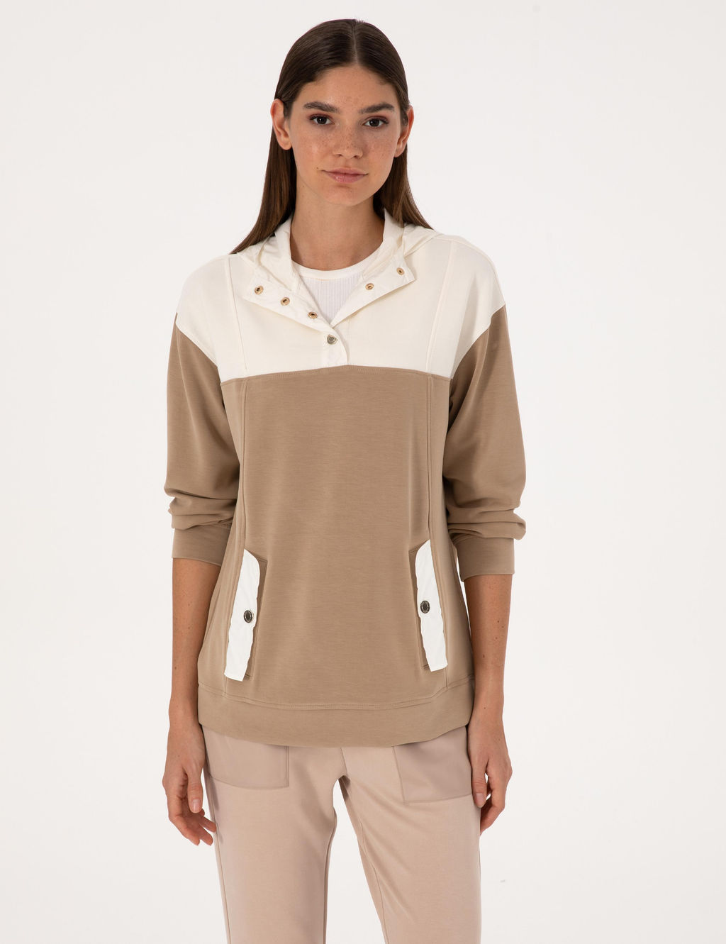 Bej Oversize Modal Kar___ml_ Sweatshirt