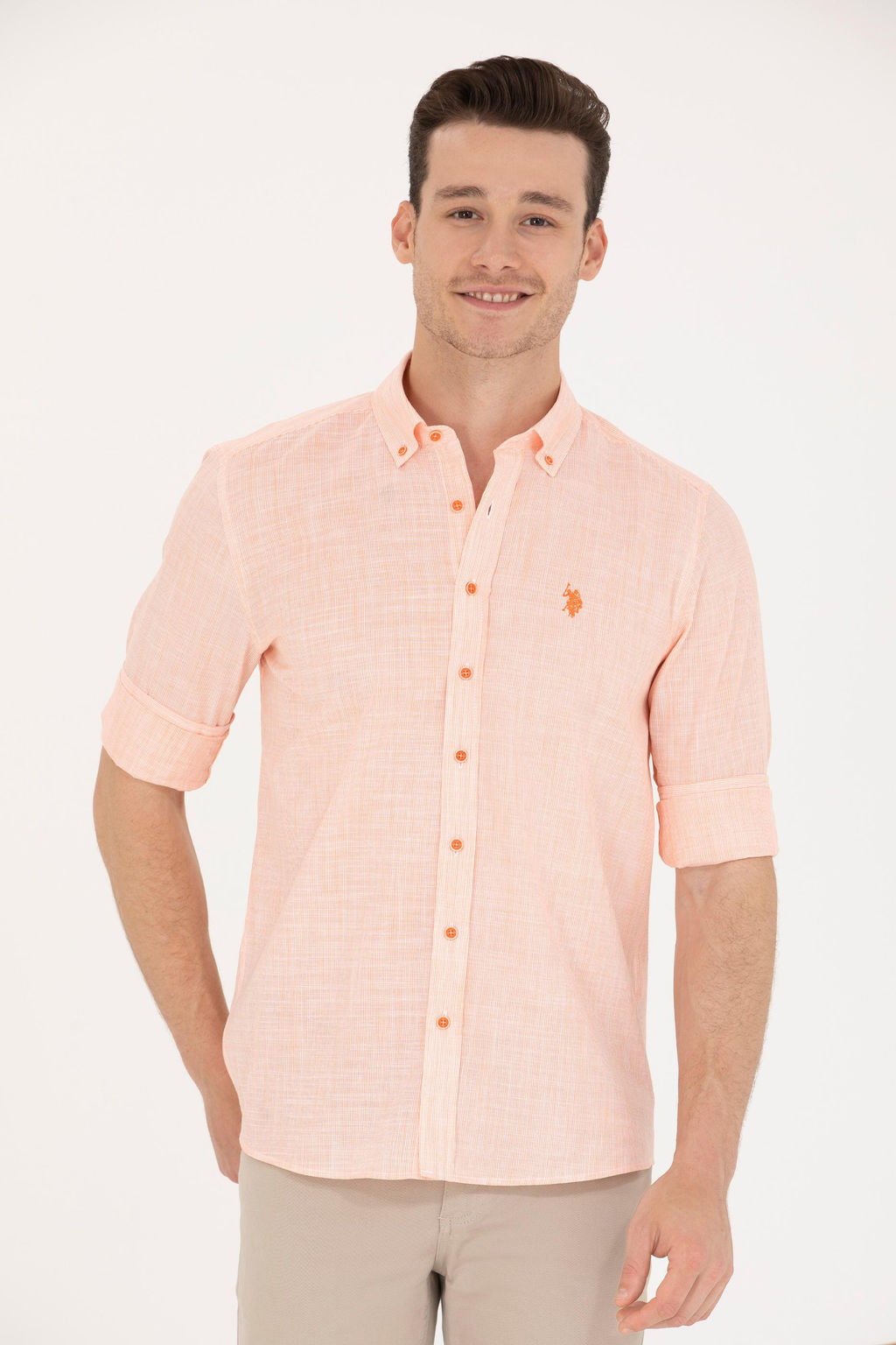 U. S. Polo Assn / Мужская оранжевая рубашка с длинным рукавом - U.s. polo assn фото 2