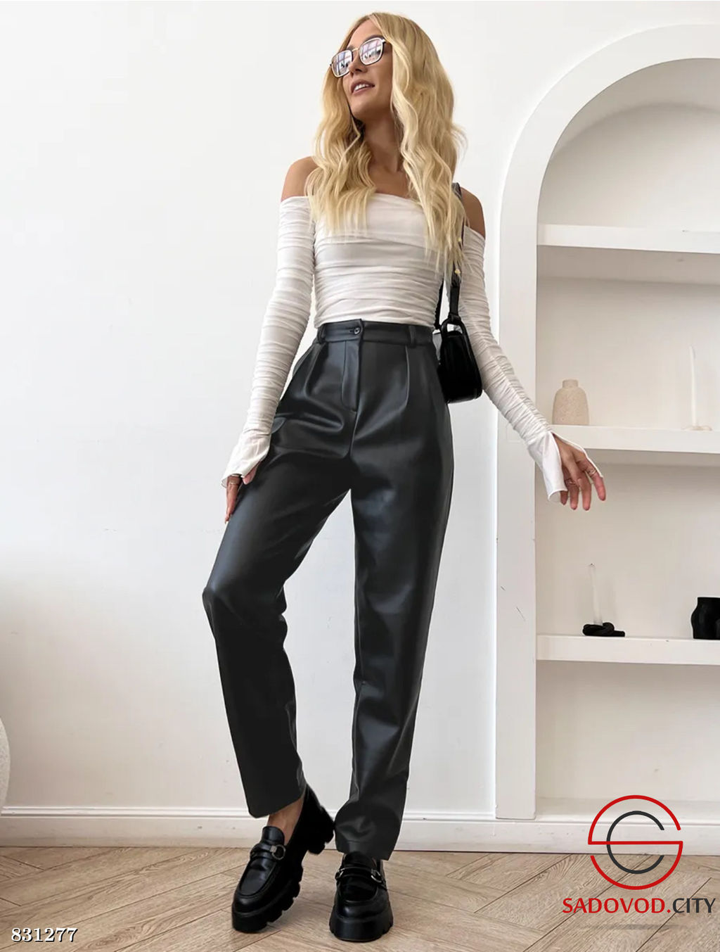 Брюки кожаные с высокой посадкой - Bruno фото 3