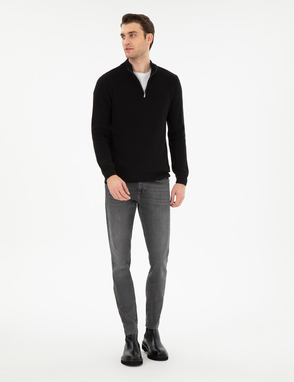 Siyah Slim Fit Fermuarl_ Dik Yaka Kazak - Pierre cardin фото 4