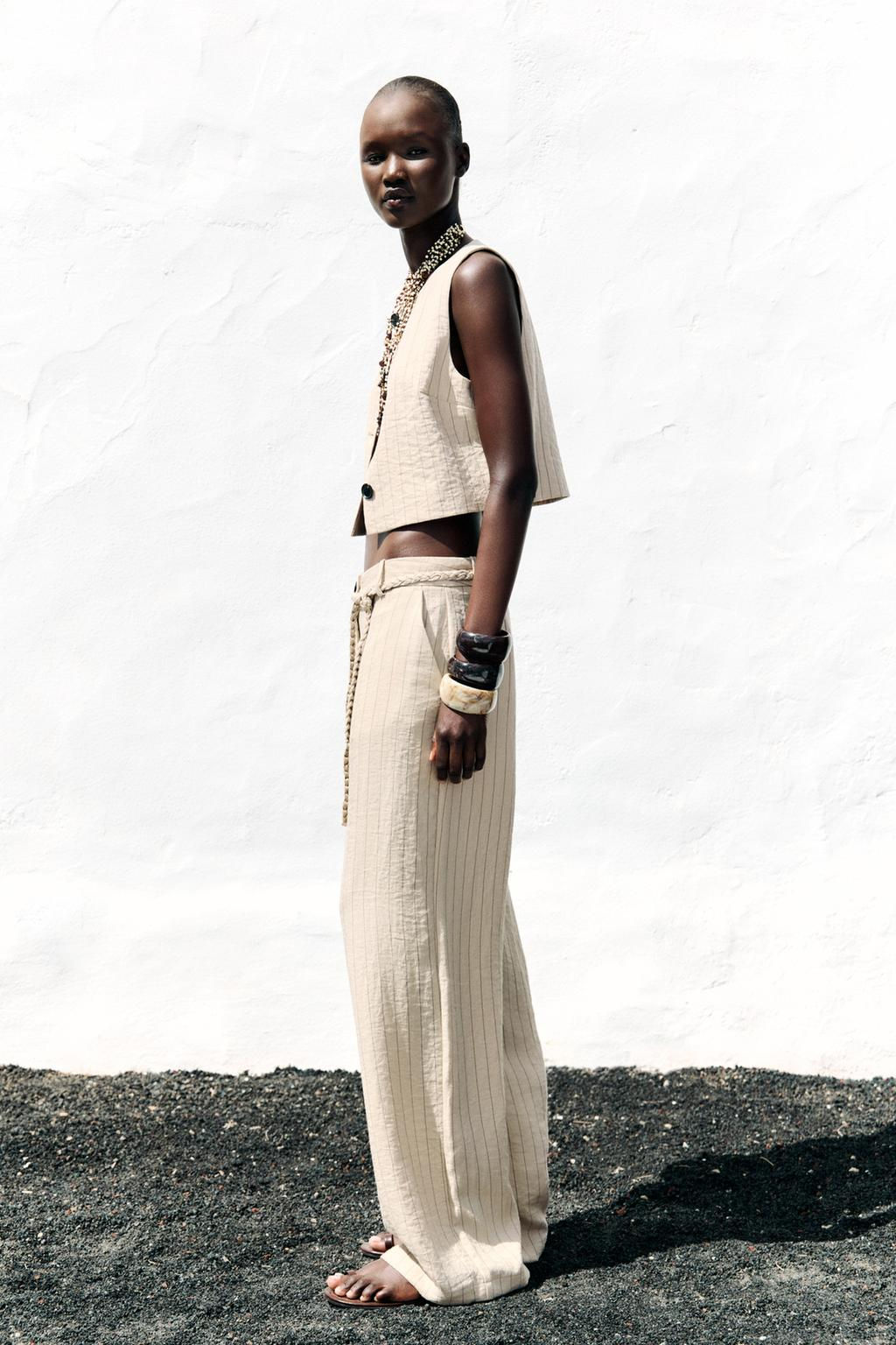 STRIPED TROUSERS WITH BRAIDED BELT - Zara фото 3