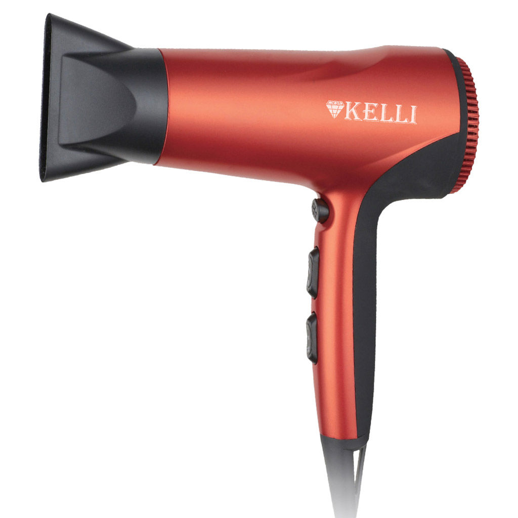 Фен для волос "Kelli" 3 режима нагрева, 2 режима мощности потока воздуха, холодный обдув для фиксации прически, концентратор для сушки и моделирования, фильтр воздухозаборника, петелька для подвешивания, защита от перегрева, двигатель DC, мощность: 2