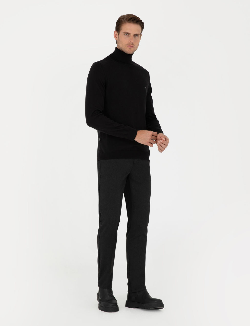 Siyah Slim Fit Bal_k__ Yaka Basic Triko Kazak - Pierre cardin фото 4