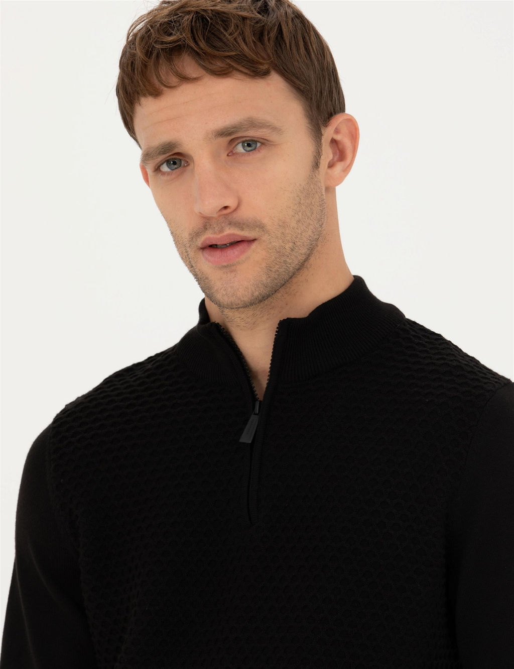 Siyah Slim Fit Fermuarl_ Dik Yaka Triko Kazak - Pierre cardin фото 2