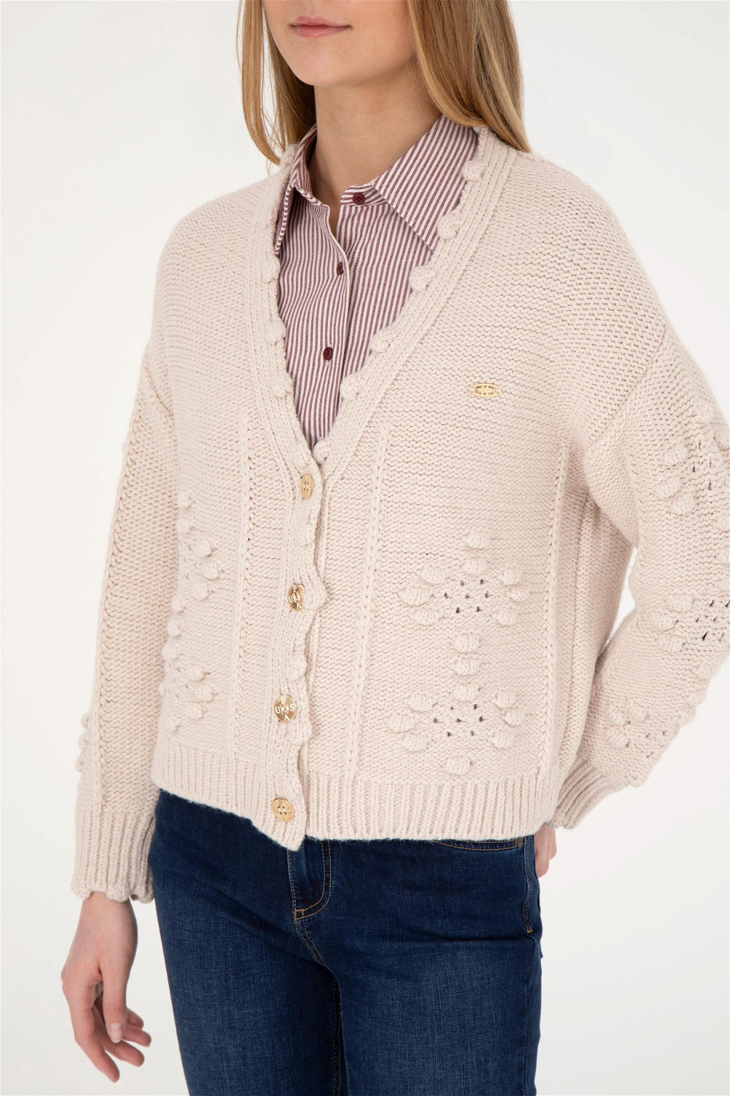 Женский кремовый трикотажный кардиган - U.s. polo assn фото 6