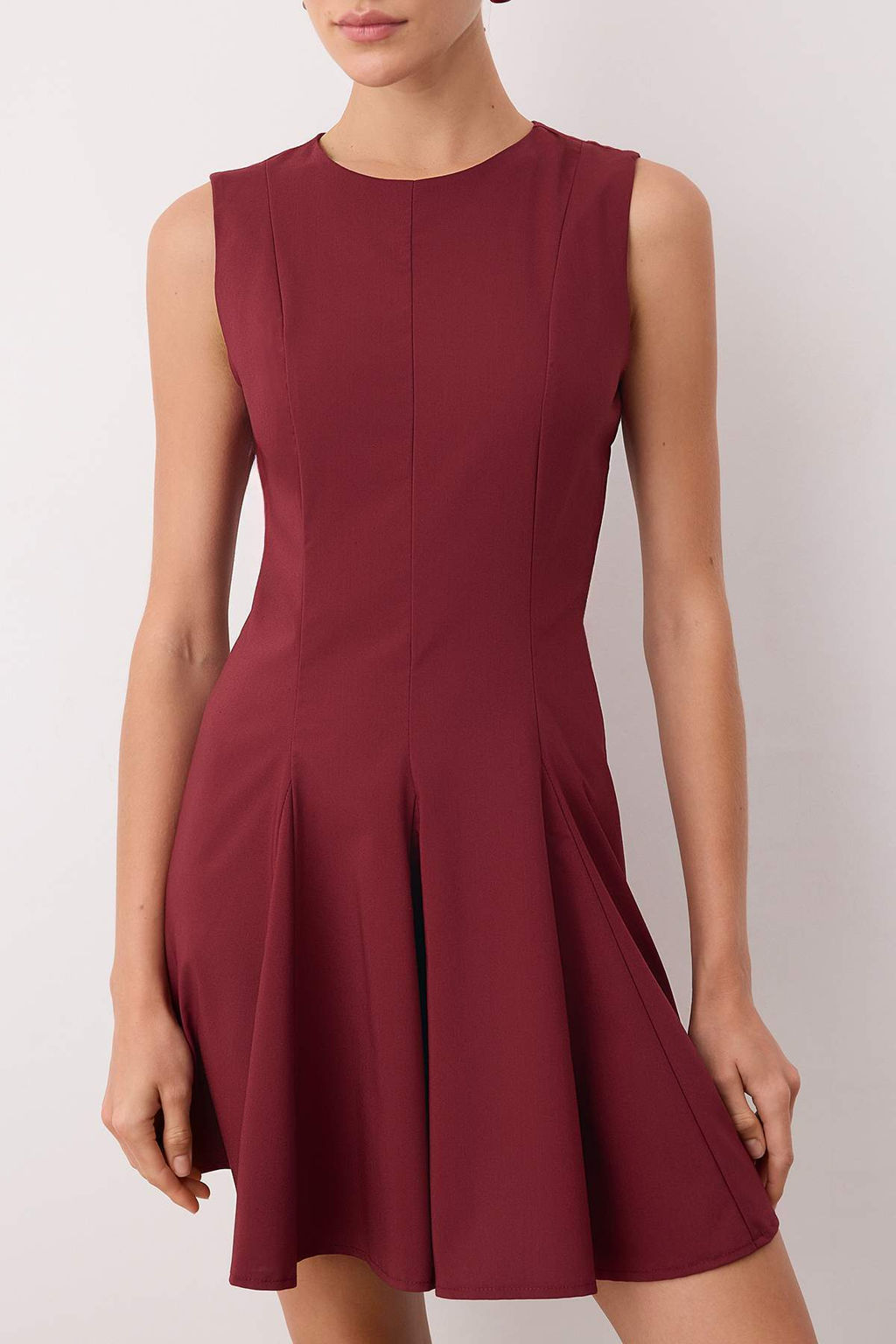 Koyu Bordo Etegi Belden Ac?lan K?sa / Mini Dokuma Elbise TWOAW25EL00244