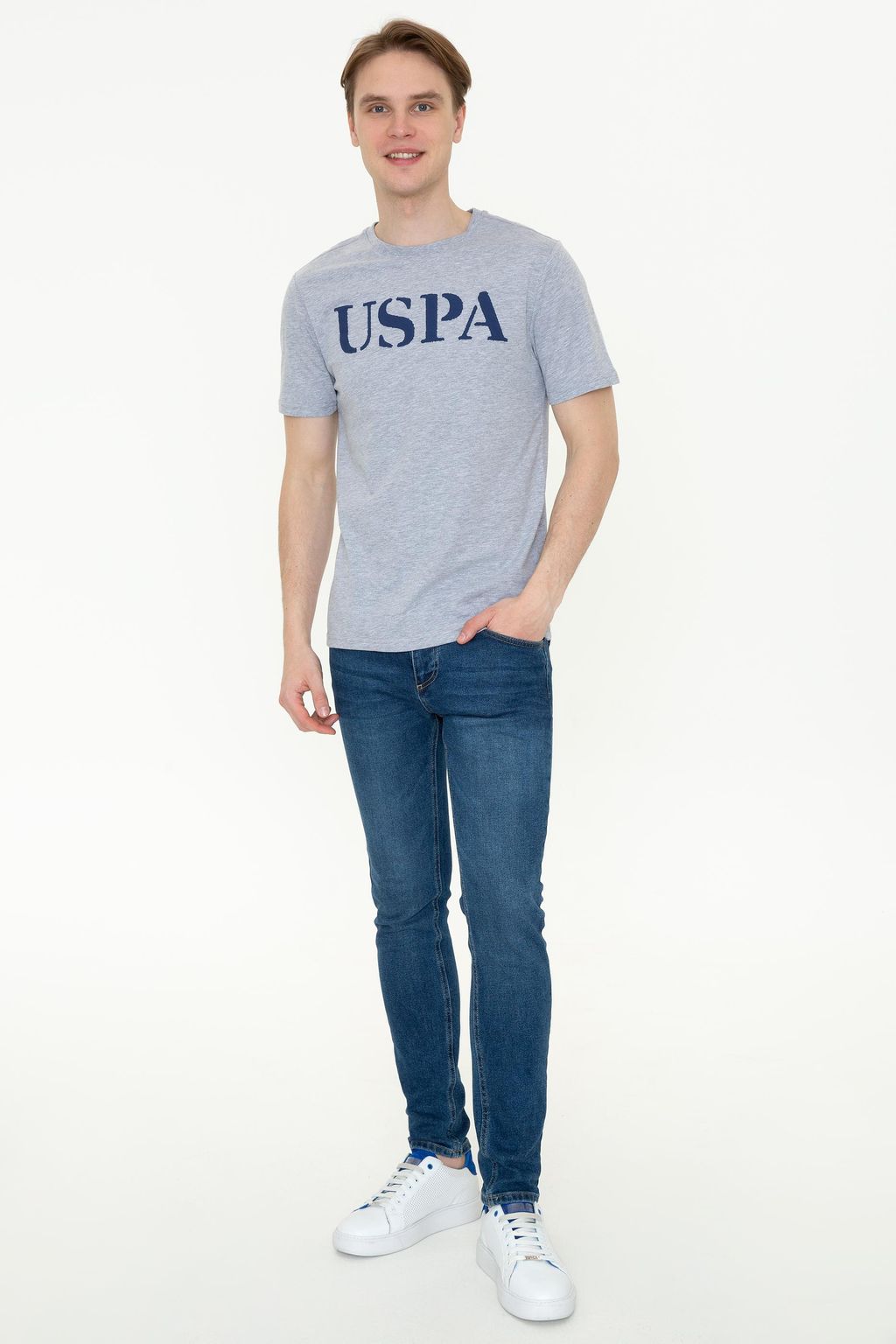 Мужская серая меланжевая футболка с круглым вырезом Basic - U.s. polo assn фото 5