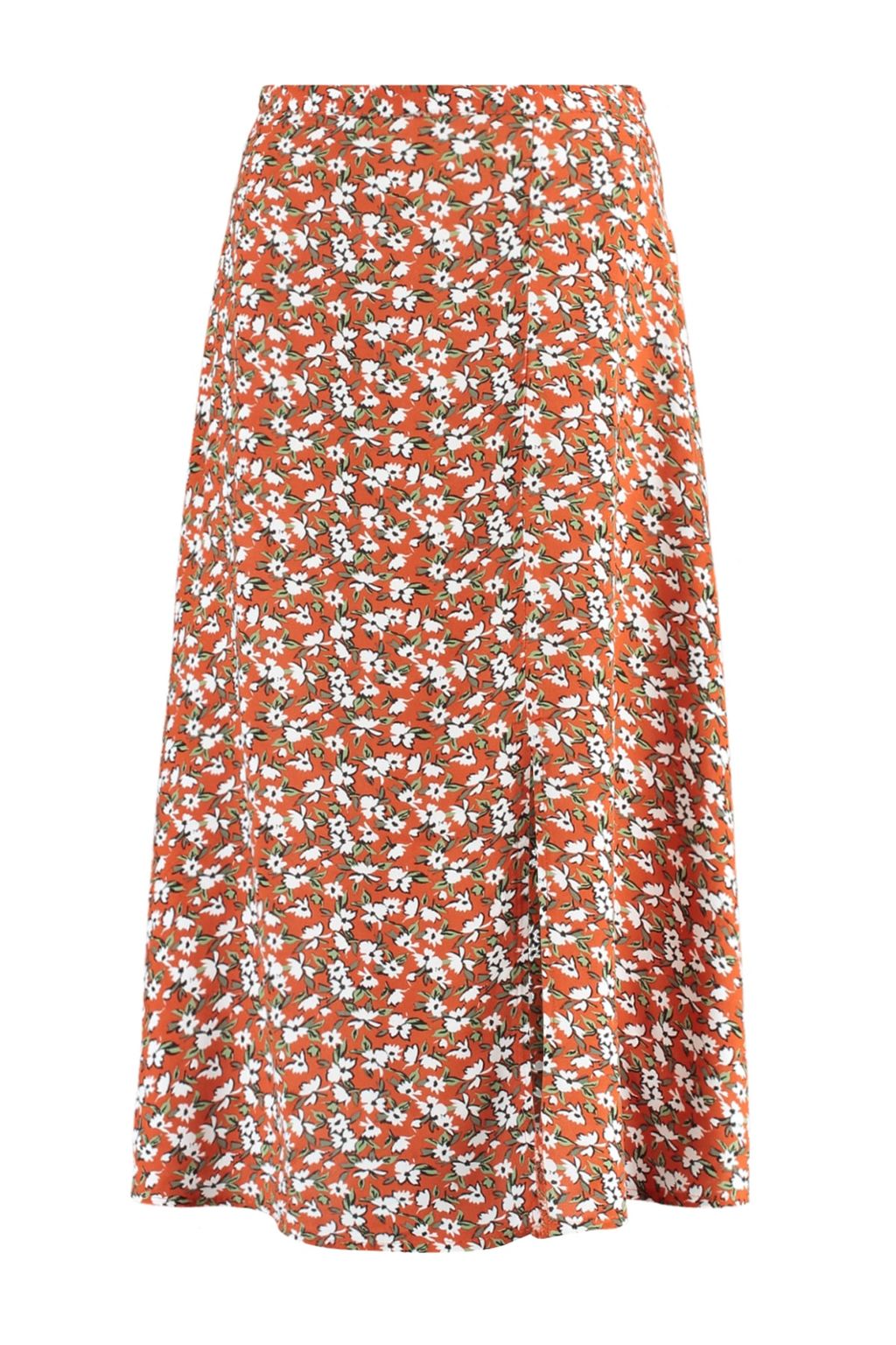 Kiremit Y?rtmac Detayl? Cicek Desenli Viskon Kumasl? Midi Boy Dokuma Etek TWOSS20ET0230