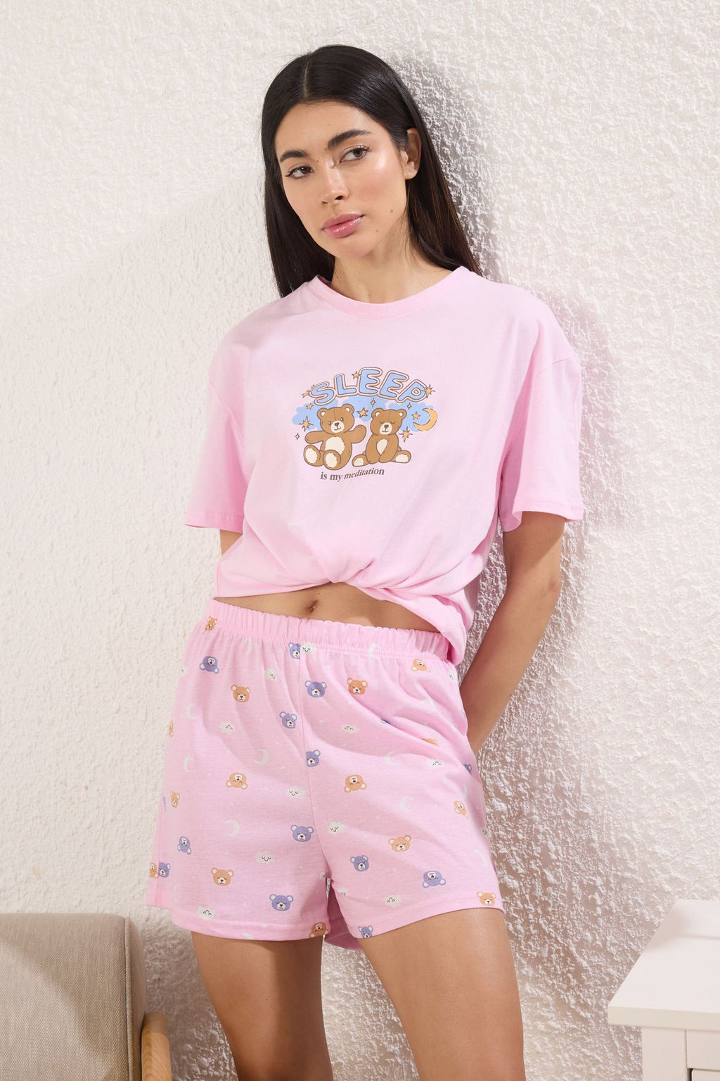 Trendyolmilla Lacivert %100 Pamuklu Ay?c?k ve Galaksi Desenli Uyku Bantl? Sortlu Orme Pijama Tak?m? THMSS25PT00360  фото 10