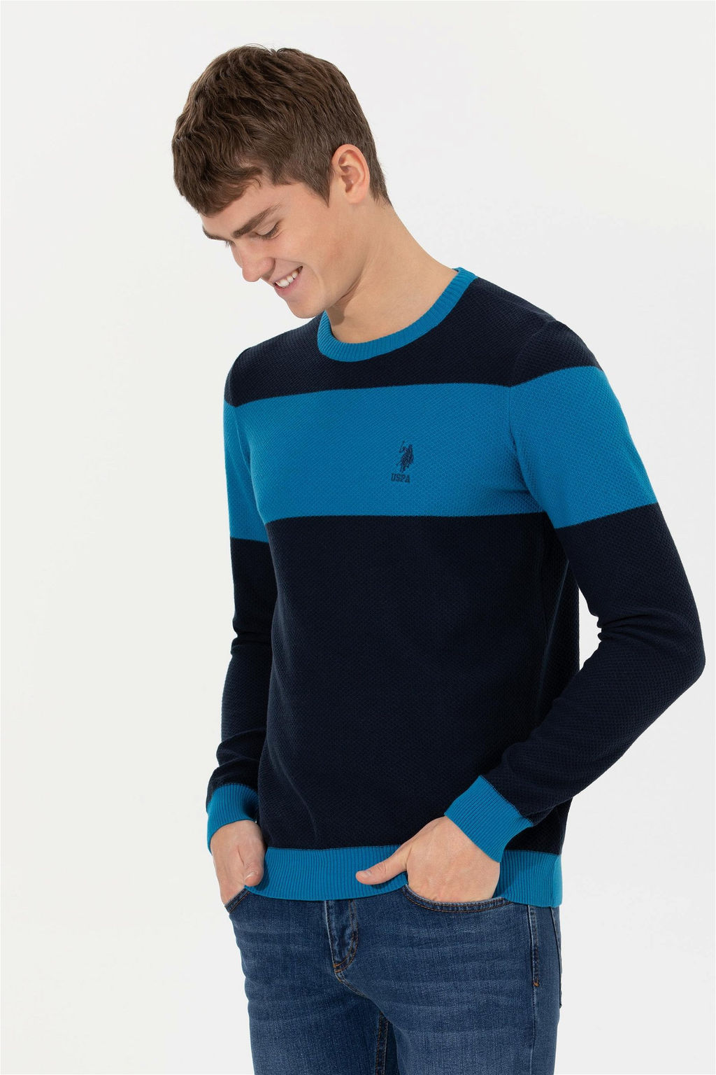 U. S. Polo Assn Мужской темно-синий трикотажный свитер с круглым вырезом - U.s. polo assn фото 9