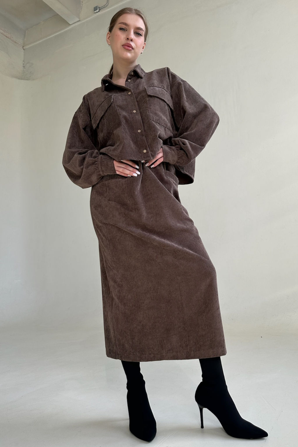 Рубашка вельвет 080/02/Коричневый - M&G all natural фото 3