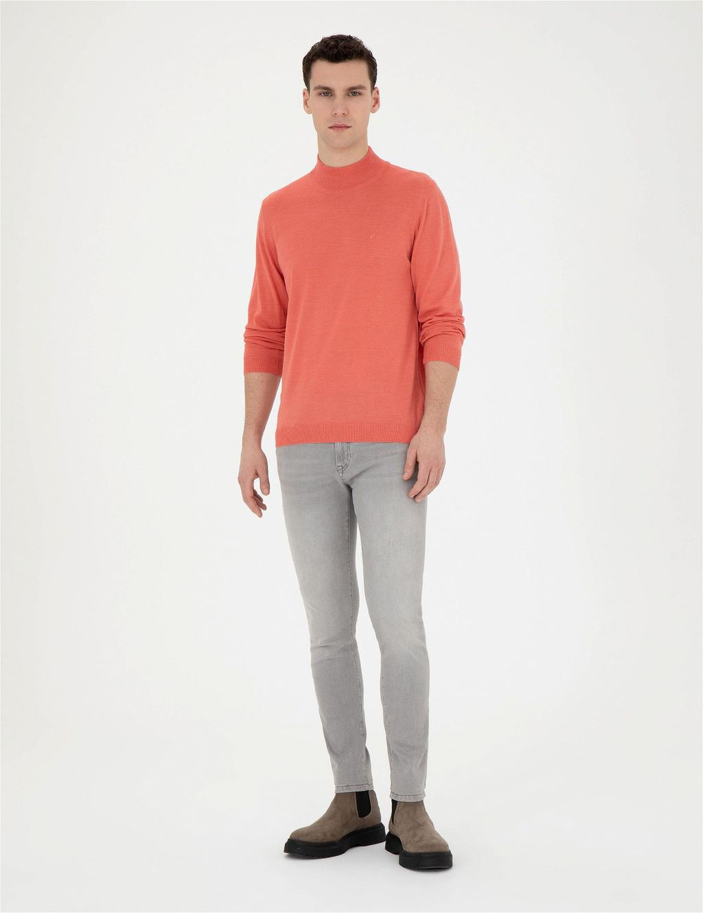 Somon Slim Fit Yar_m Bal_k__ Yaka Y_n Kar___ml_ Basic Triko Kazak - Pierre cardin фото 4