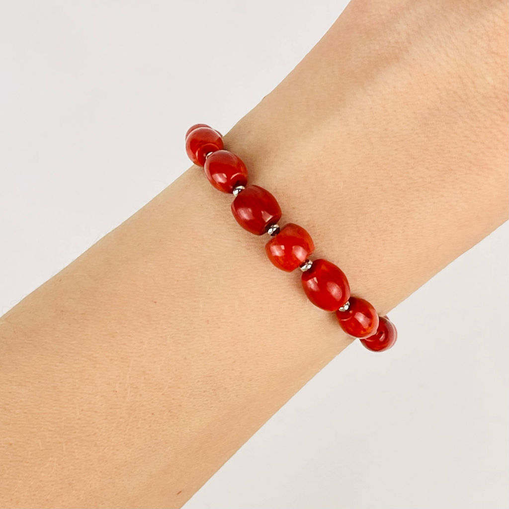 Браслет регулируемый на увеличение из Коралла - Радуга самоцветов фото 2