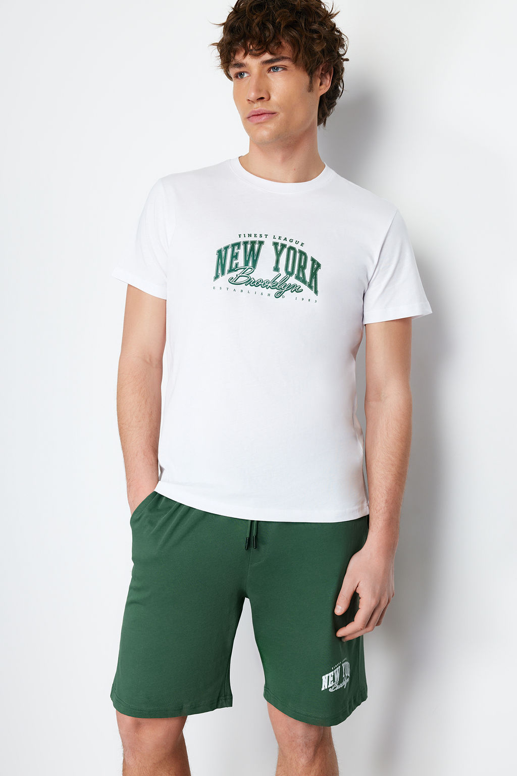 TRENDYOL MAN Lacivert Bask?l? Regular Fit Orme Sortlu Pijama Tak?m? TMNSS24PT00012 - Trendyolmilla фото 12