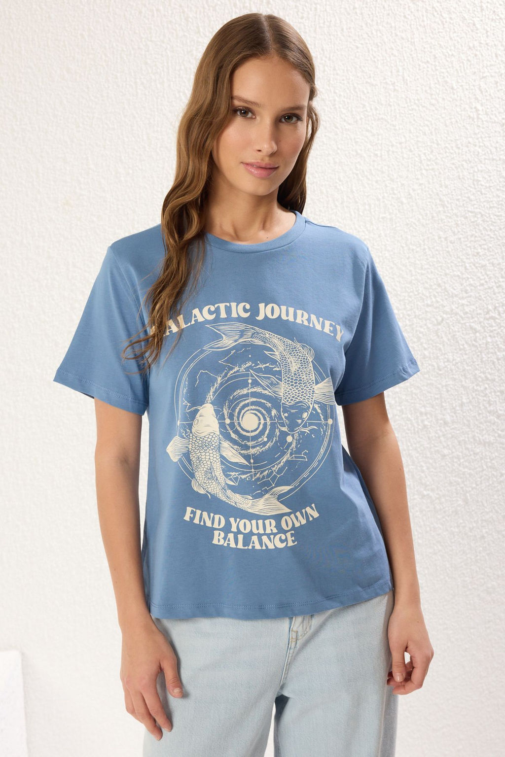 Indigo %100 Kal?n Pamuklu Regular/Normal Kal?p Bask?l? Orme T-Shirt TWOSS25TS00076