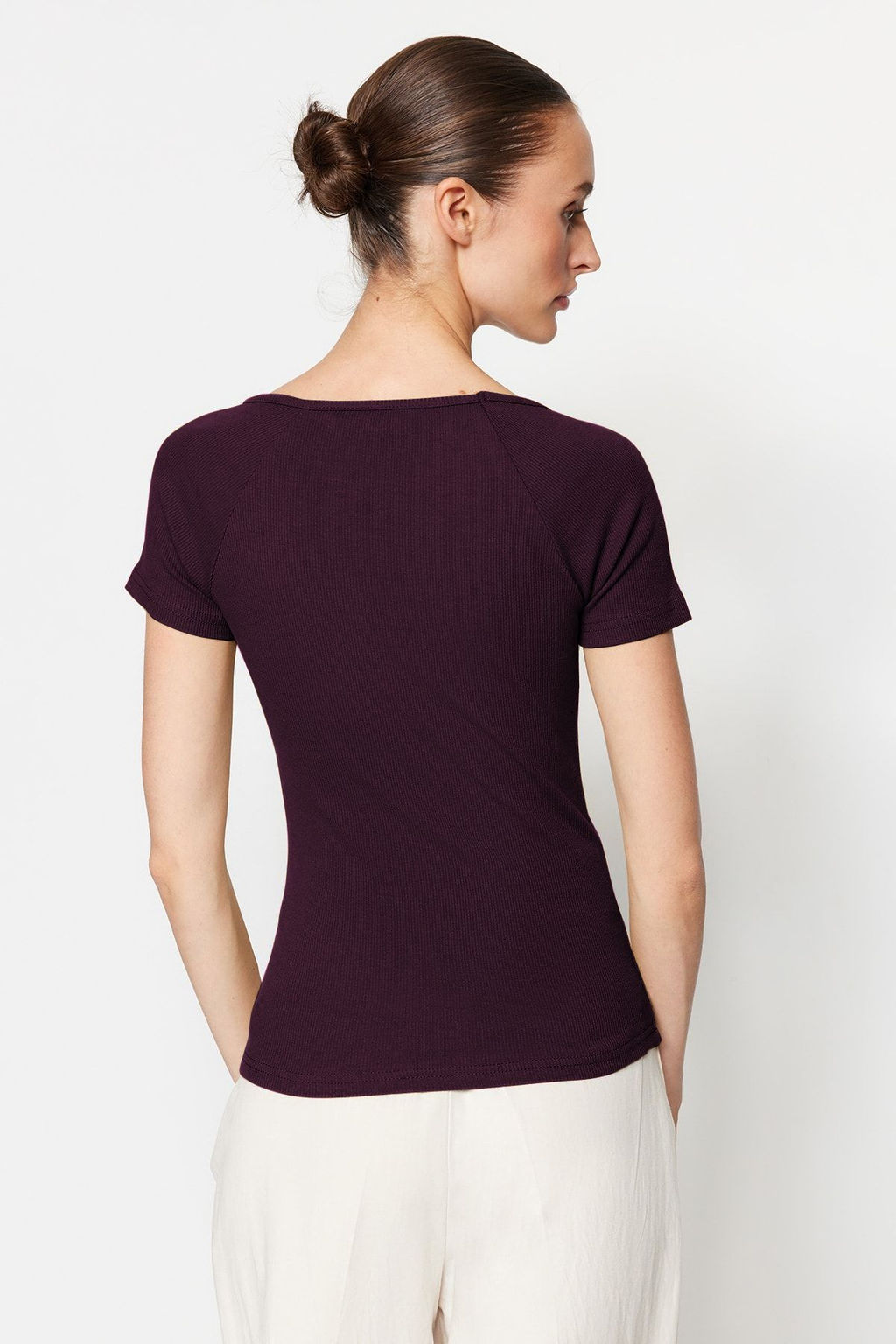 Murdum Fitted/Vucuda Oturan Fitilli Pamuk Esnek Orme Bluz TWOSS21BZ0579