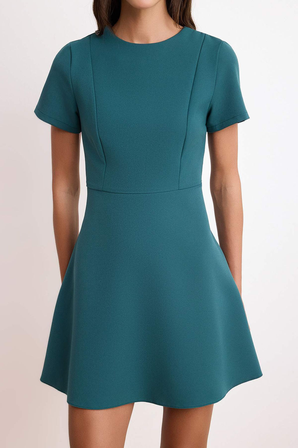 Petrol Etegi Belden Ac?lan K?sa Kol Mini Esnek Dokuma Elbise TWOSS26EL00307
