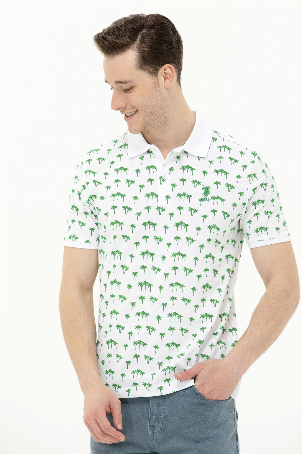 U. S. Polo Assn Мужская зеленая футболка с воротником-поло - U.s. polo assn фото 10