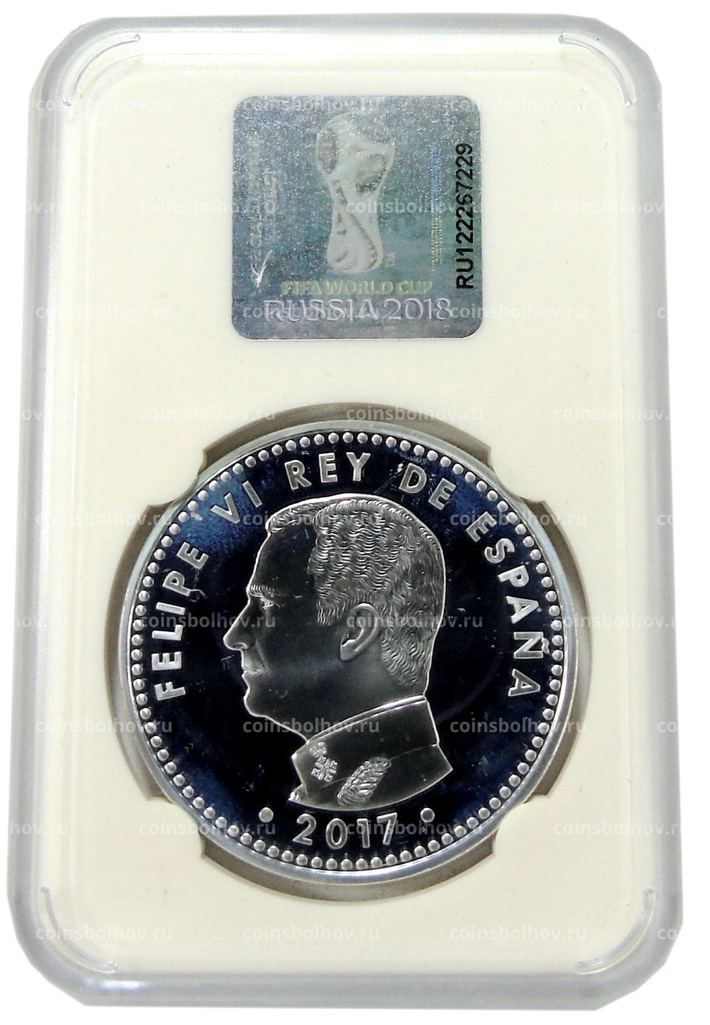 Монета 10 евро 2017 года Испания Чемпионат мира по футболу 2018, Россия (в слабе)