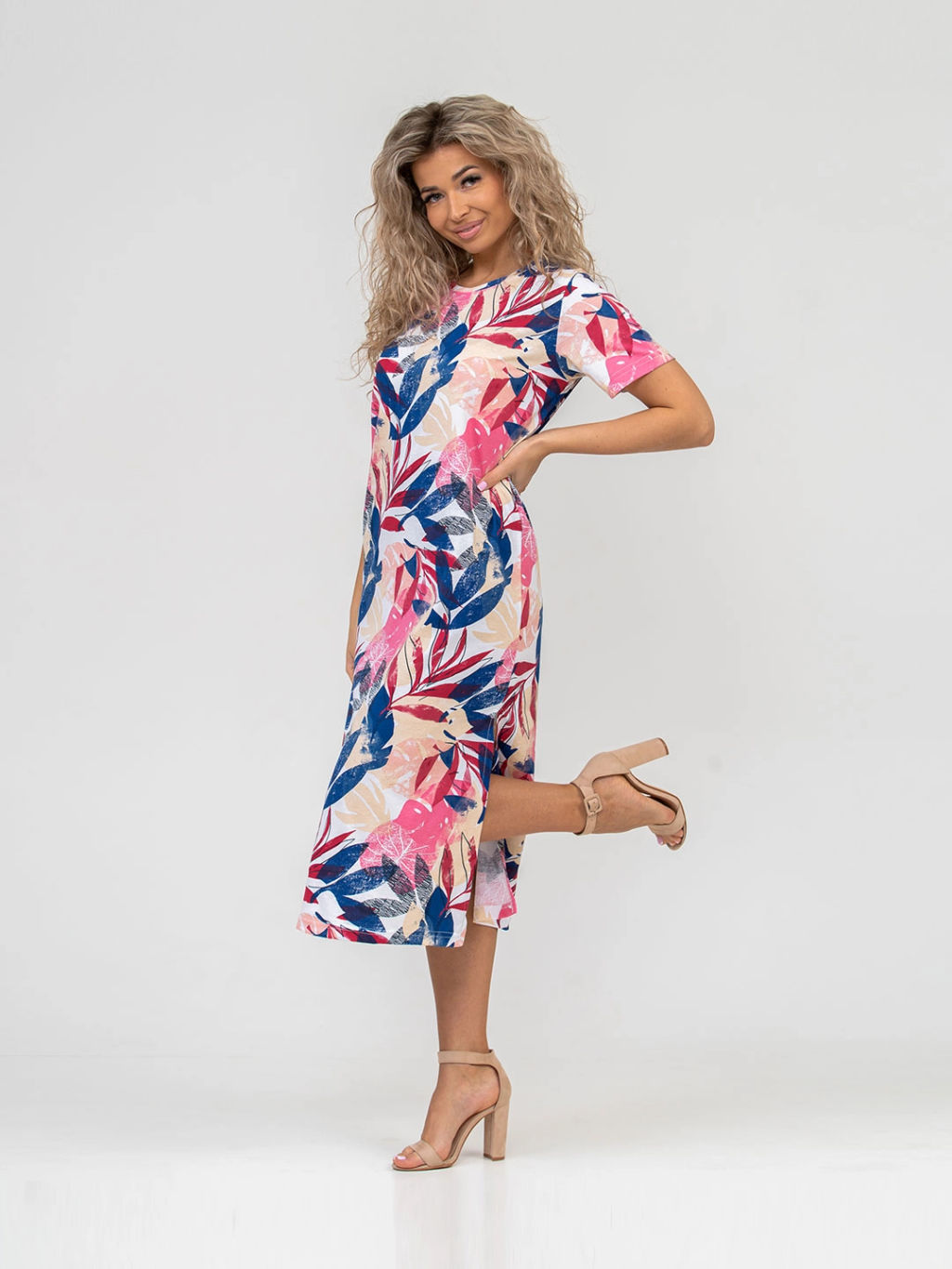 Платье женское, цвет синий белый розовый