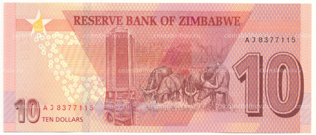 Банкнота 10 долларов 2020 года Зимбабве