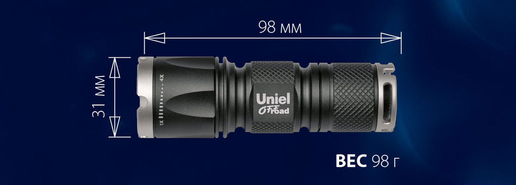 P-ML071-BB Black Фонарь Uniel серии Премиум Iron domination 185, алюминиевый корпус, XP-E {Q4} CREE LED, упаковка цветной короб, 1 х CR123A в/к, цвет черный
