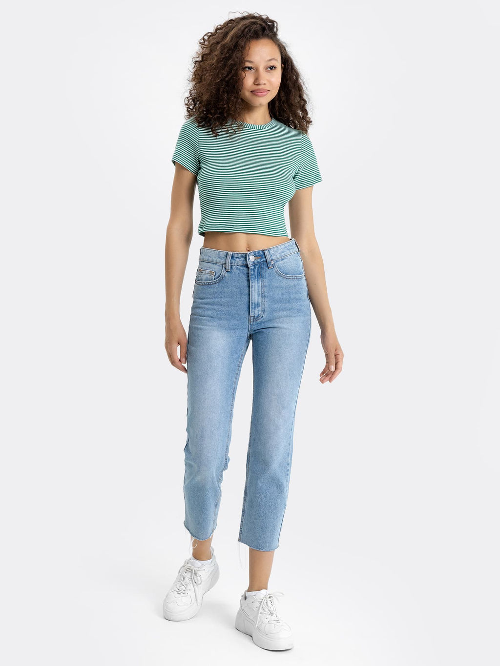 Укороченная футболка в рубчик в зеленую полоску - Mark formelle фото 2