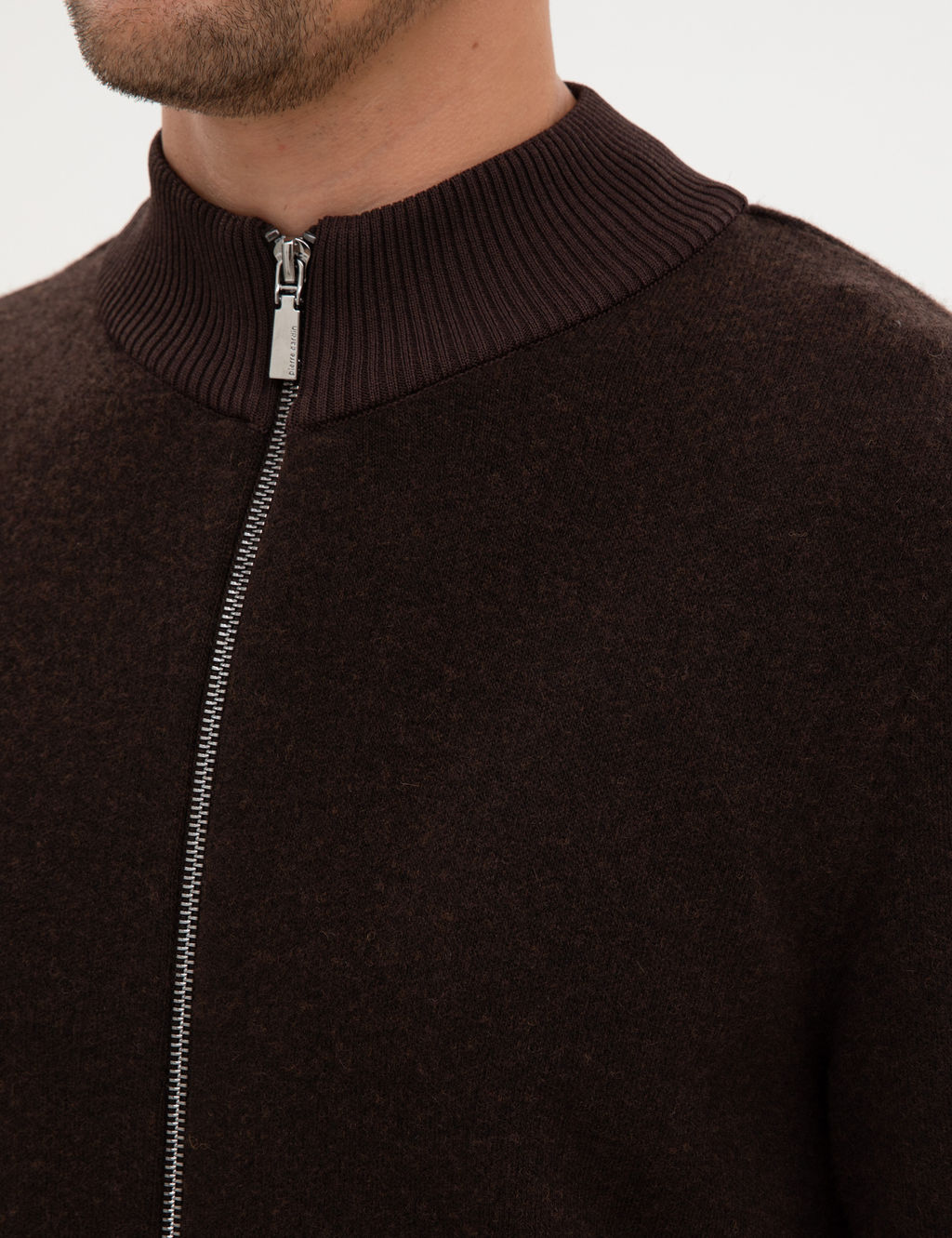 Koyu Kahverengi Slim Fit Y_n Kar___ml_ Triko H_rka