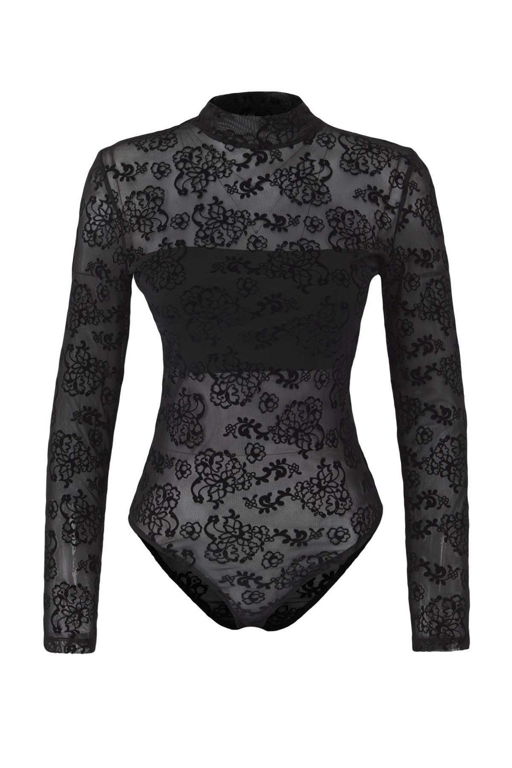 Siyah Astarl? Cicek Desenli Dik Yaka Orme Tul Body TPRAW26BD00010 - Trendyolmilla фото 5