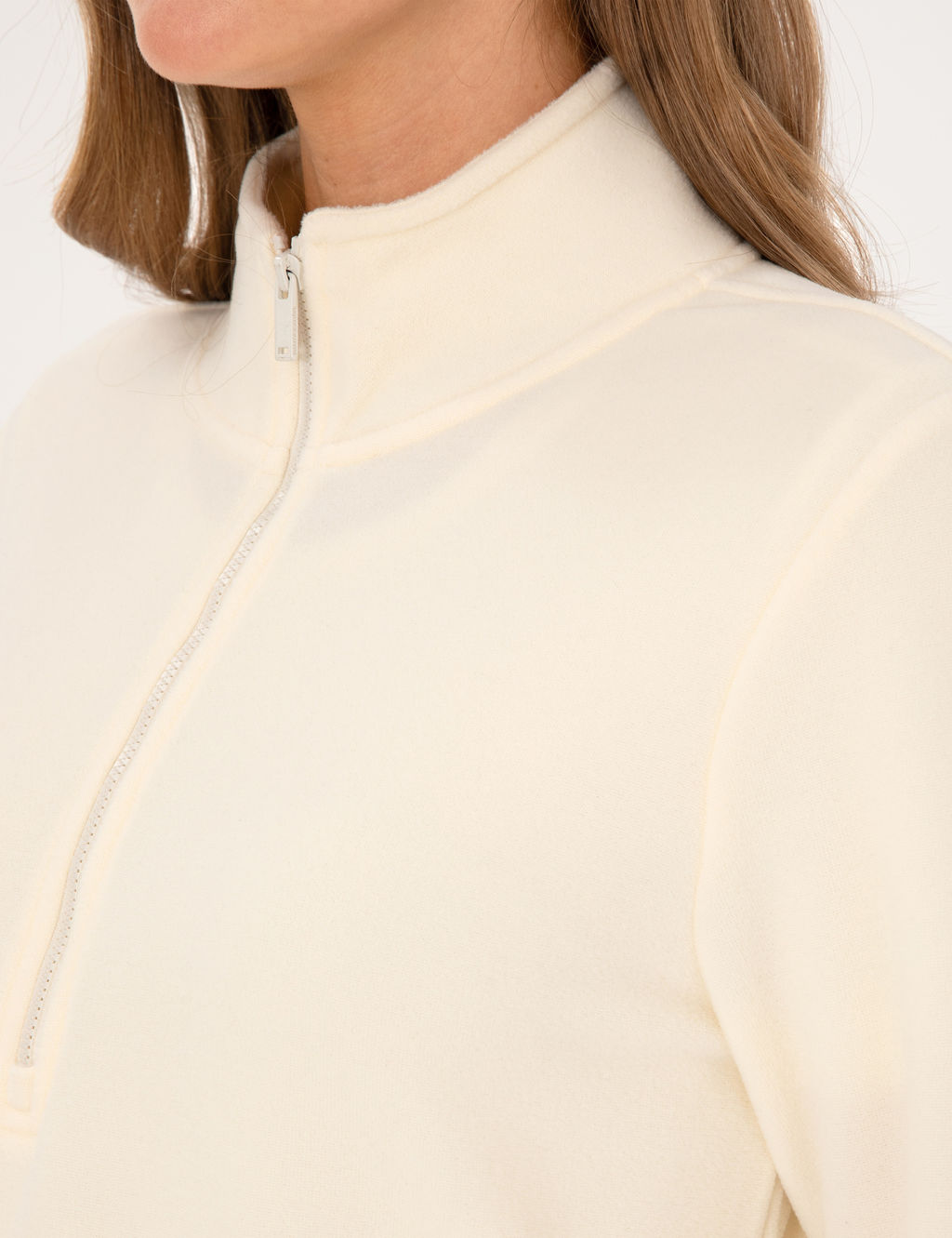 Ekru Comfort Fit Fermuarl_ Polar Sweatshirt