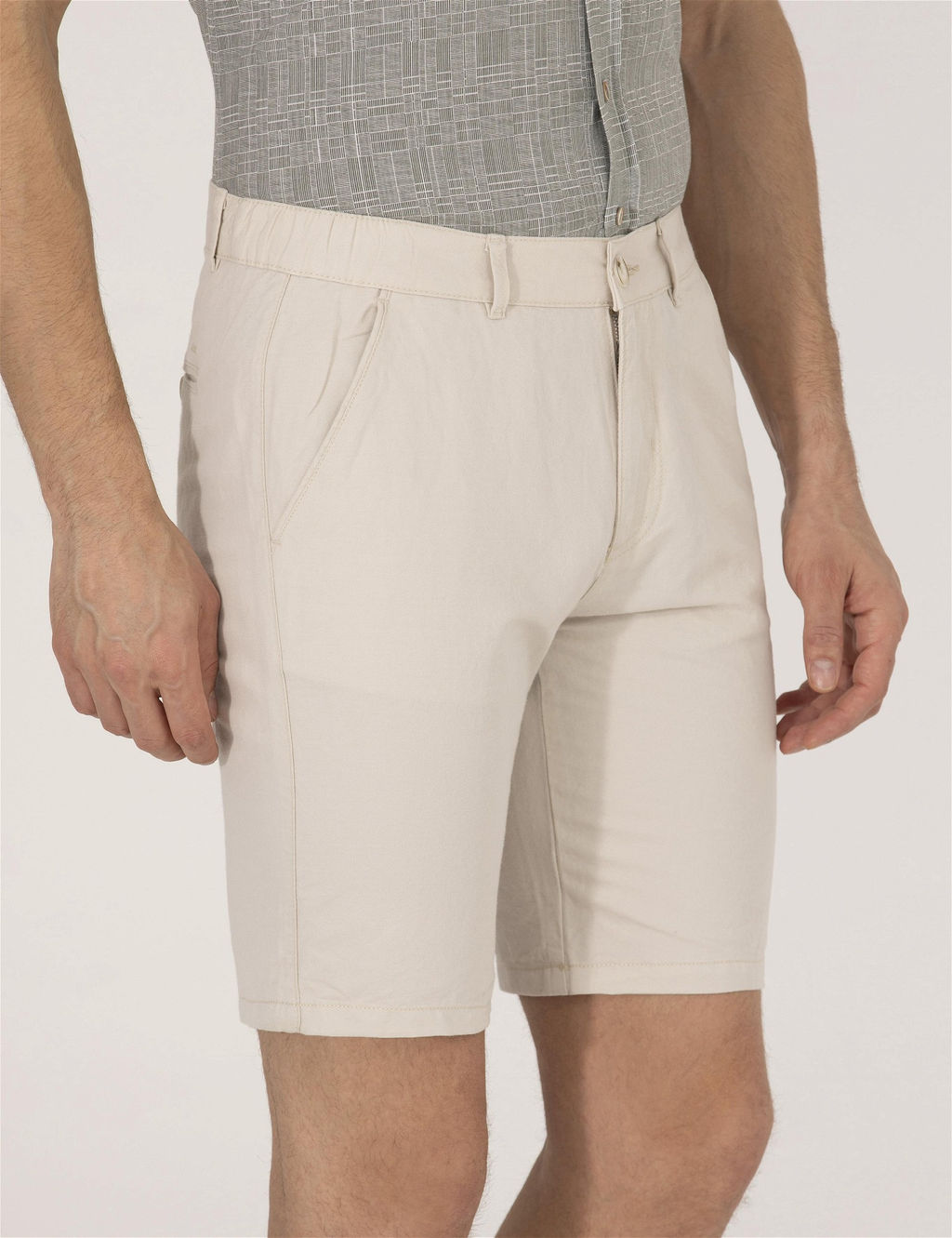 Ta_ Slim Fit Keten Kar___ml_ Bermuda _ort