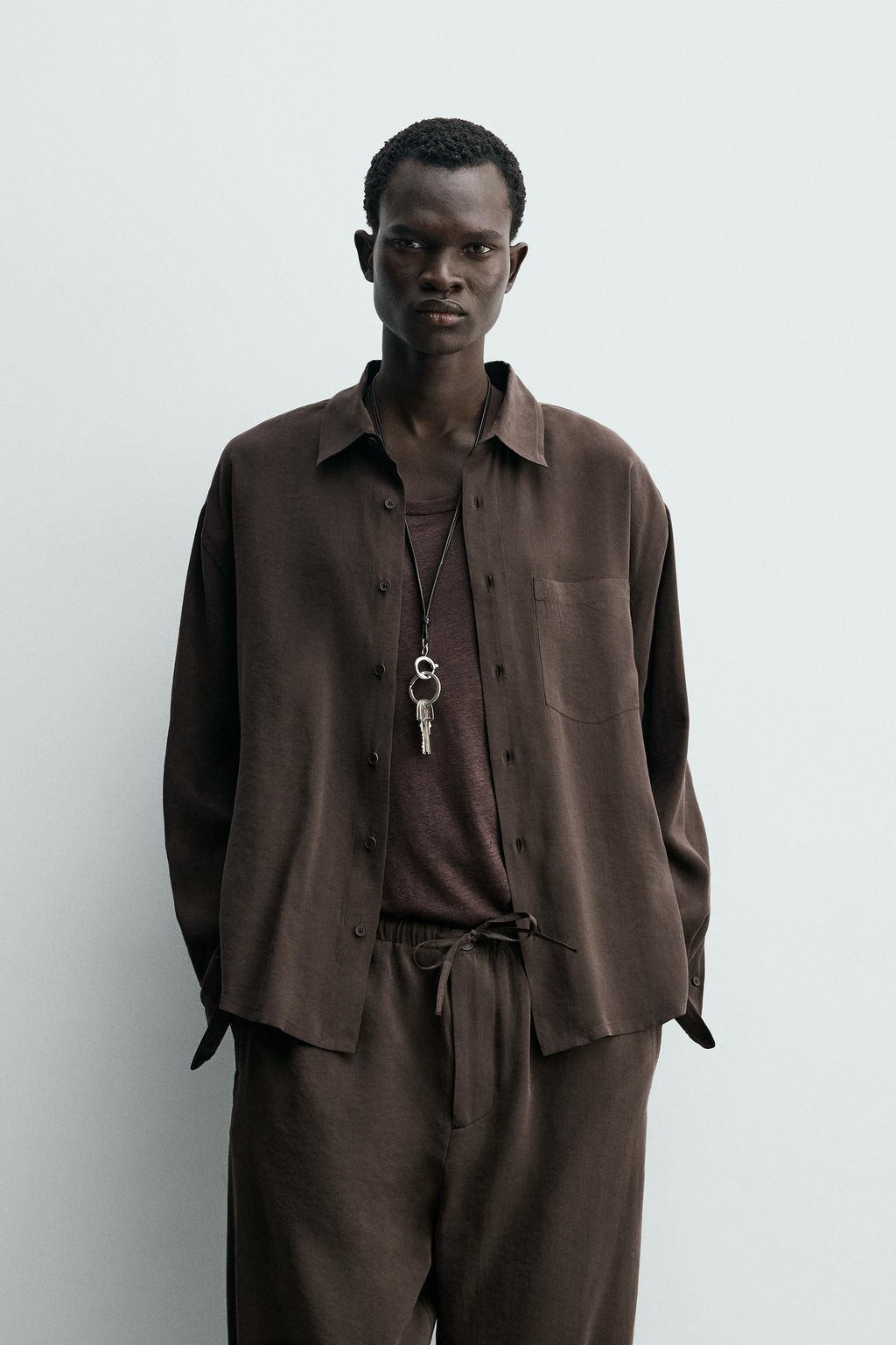 Рубашка Camisa Fluida Relaxed Fit коричневая