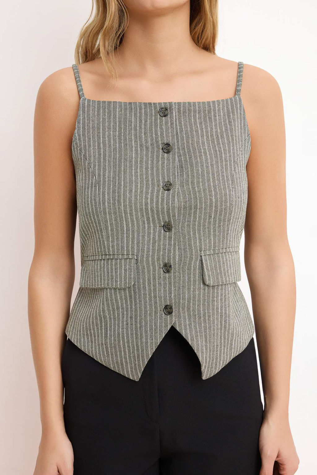 Yesil Cizgili Fitted Ask?l? Dokuma Yelek TWOSS26YE00018 - Trendyolmilla фото 3