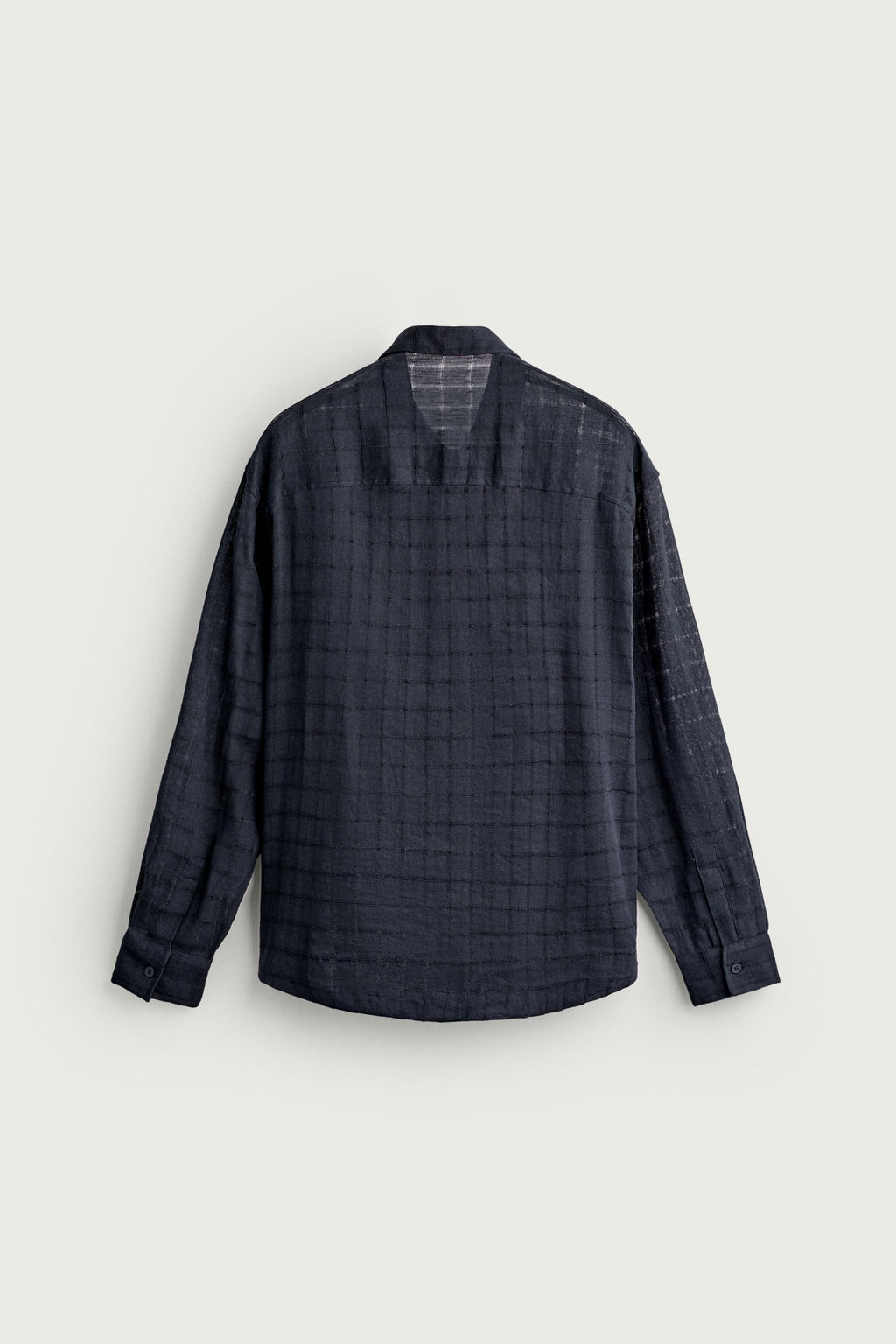 CAMISA RELAXED FIT JACQUARD CUADROS LINO - ALGOD?N / Marino - Zara фото 7
