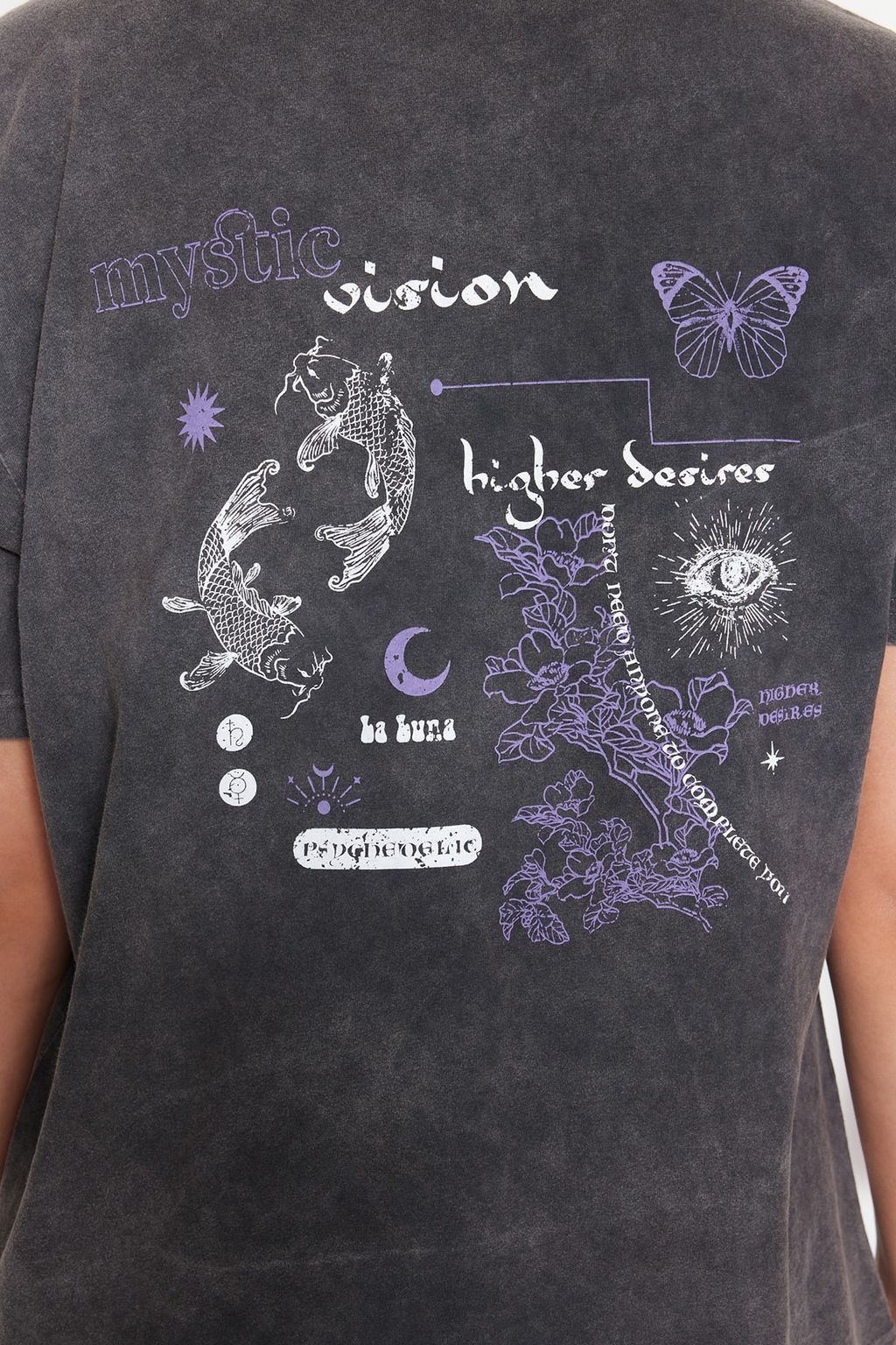 TRENDYOLMILLA Antrasit %100 Pamuk Soluk Efektli S?rt Bask?l? Boyfriend Bisiklet Yaka Orme T-Shirt TWOSS23TS00109  фото 12