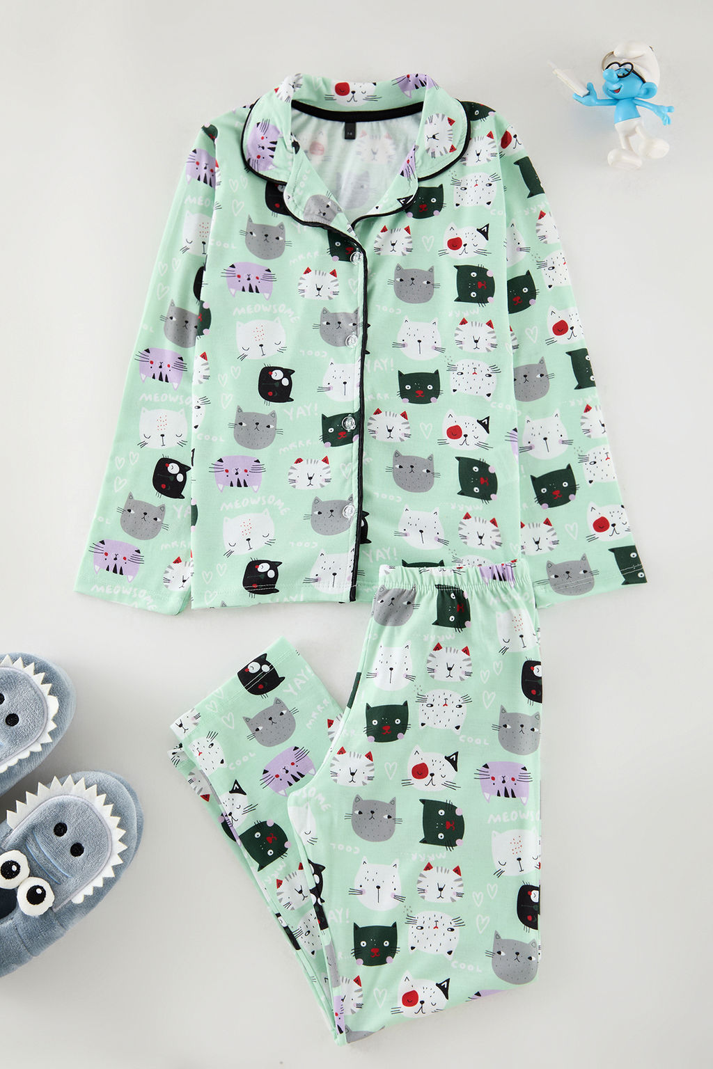 Mint Yumusak Dokulu Erkek Cocuk Bask?l? Orme Pijama Tak?m TKDAW25AU00124