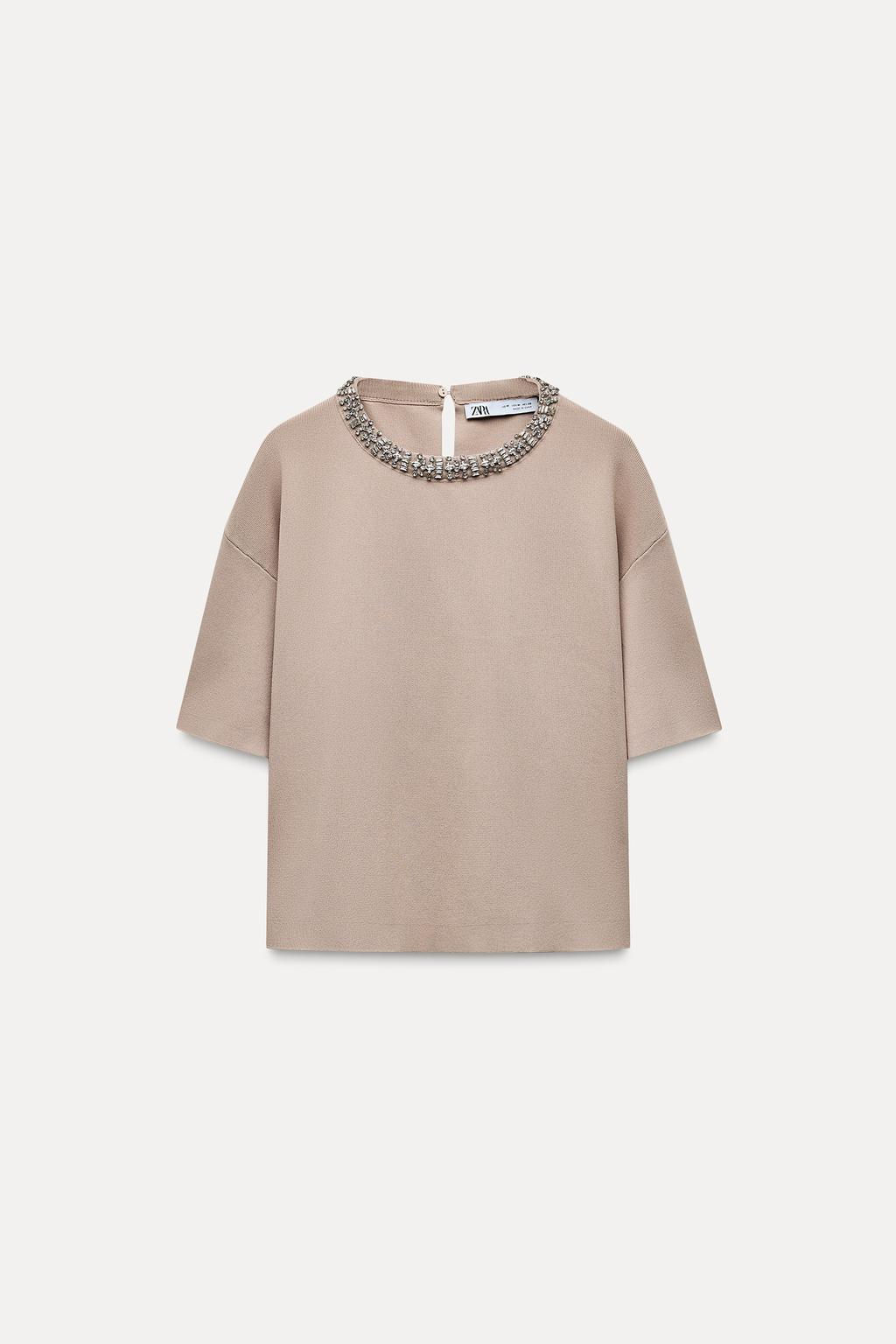 PLAIN KNIT SWEATER WITH RHINESTONE BEADS - Zara фото 5