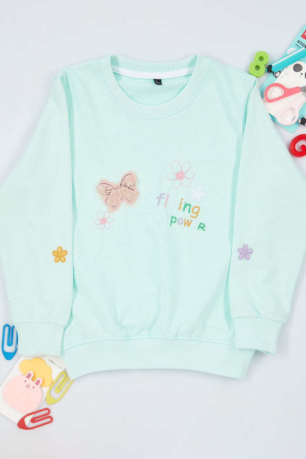 TRENDYOLMILLA Siyah K?z Cocuk Mevsimlik-Ince Cicek Nak?sl? Orme Sweatshirt TKDAW25SW00008  фото 5