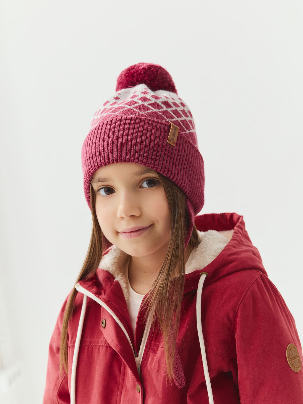 Шапка из смесовой шерсти Ромбы фуксия - Bungly фото 2