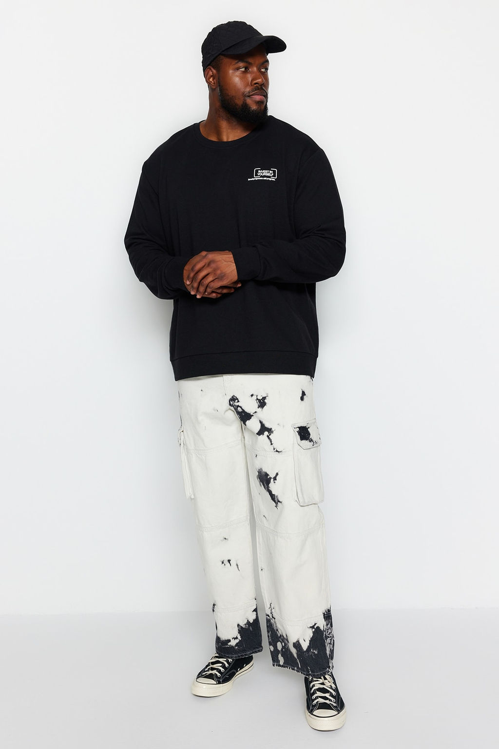 TRENDYOL MAN Siyah Buyuk Beden Regular/Normal Kesim Bask?l? Ici Polar/S?cak Tutan Sweatshirt TMNAW24AO00028 - Trendyolmilla фото 3