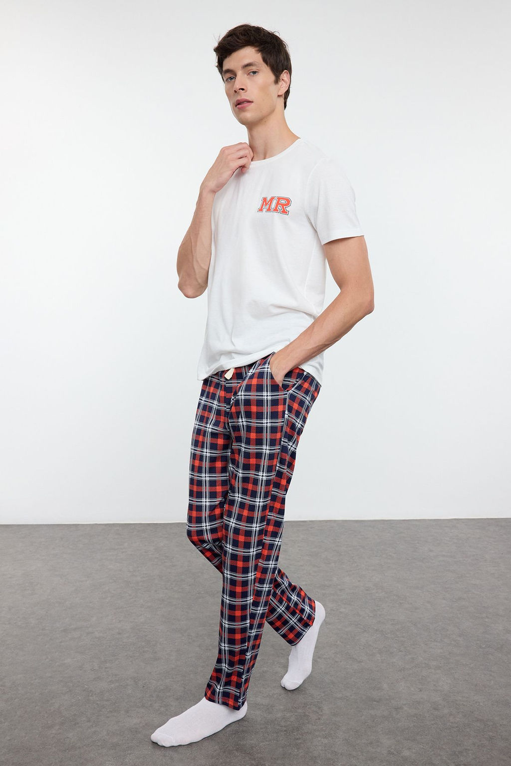 TRENDYOL MAN Ekru Regular Fit Bask?l? Orme Couple/Cift %100 Pamuklu Pijama Tak?m? TMNAW25PT00048 - Trendyolmilla фото 2