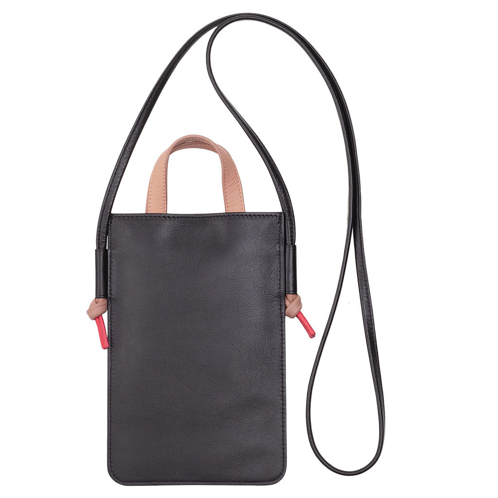 Итальянская женская кожаная сумочка для телефона DuDu серии Faro | черно-розовый