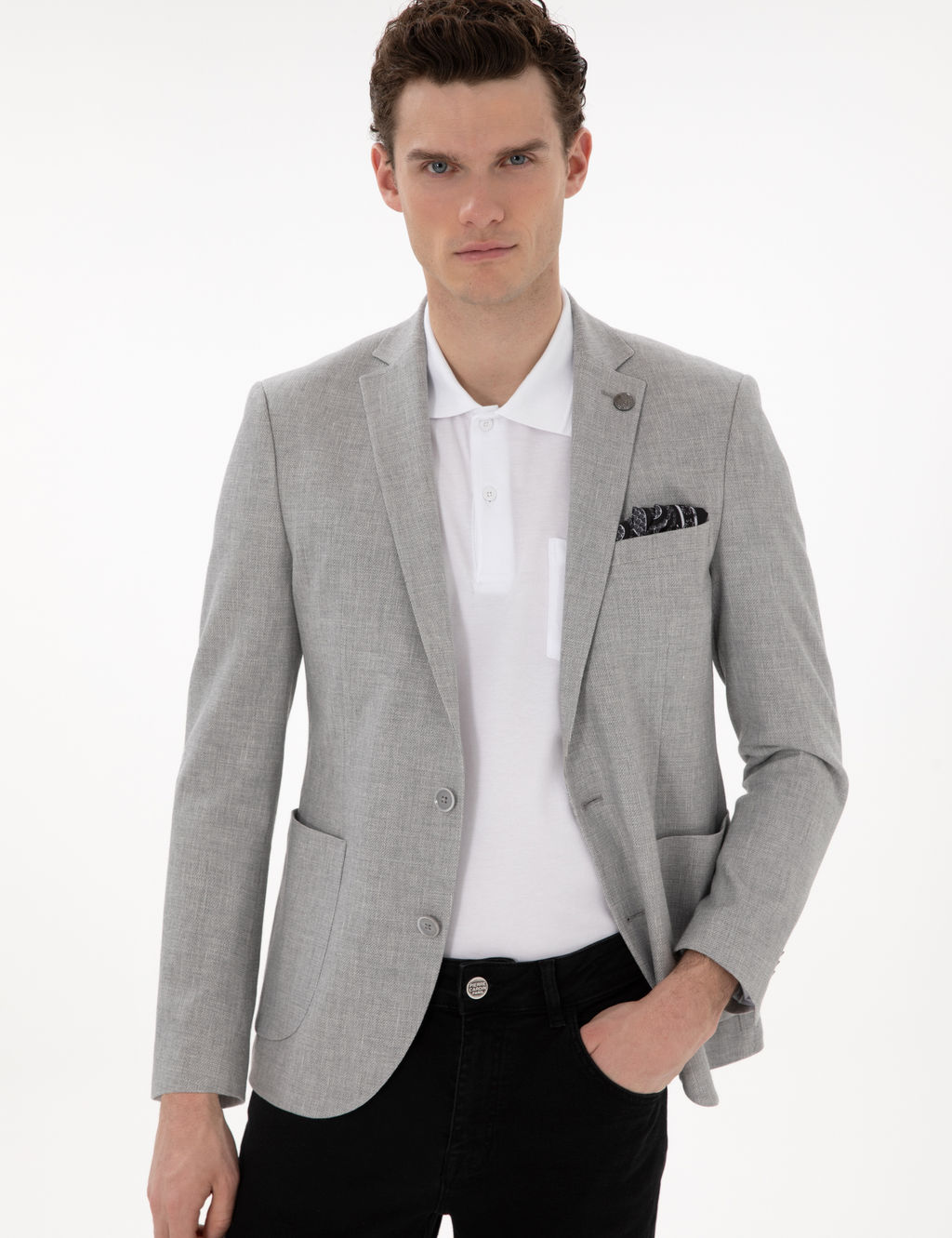 Gri Extra Slim Fit Keten Kar___ml_ Ceket